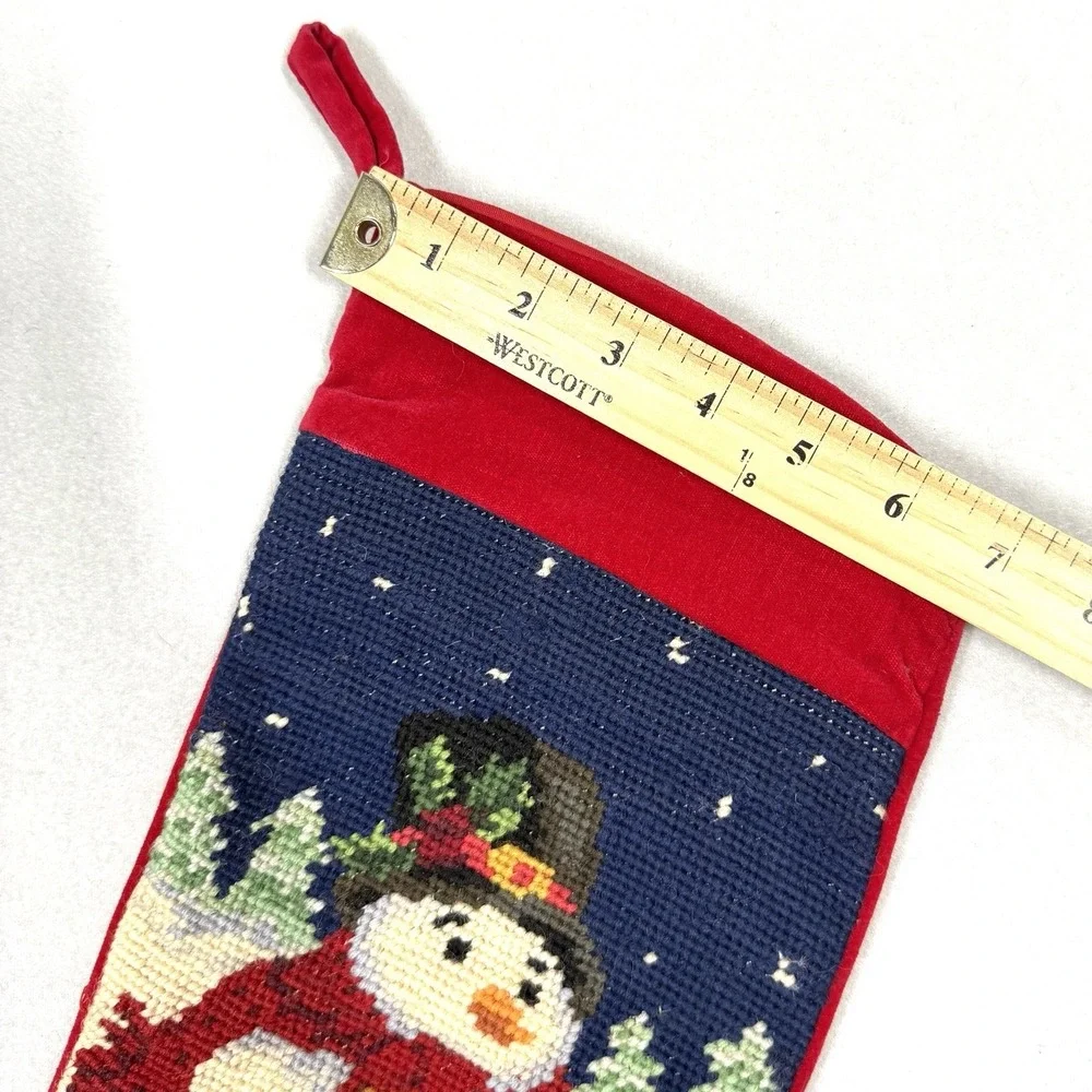 Vintage Christmas‎ Stocking Needlepoint Frosty Snowman Teddy Bear Wool Velvet